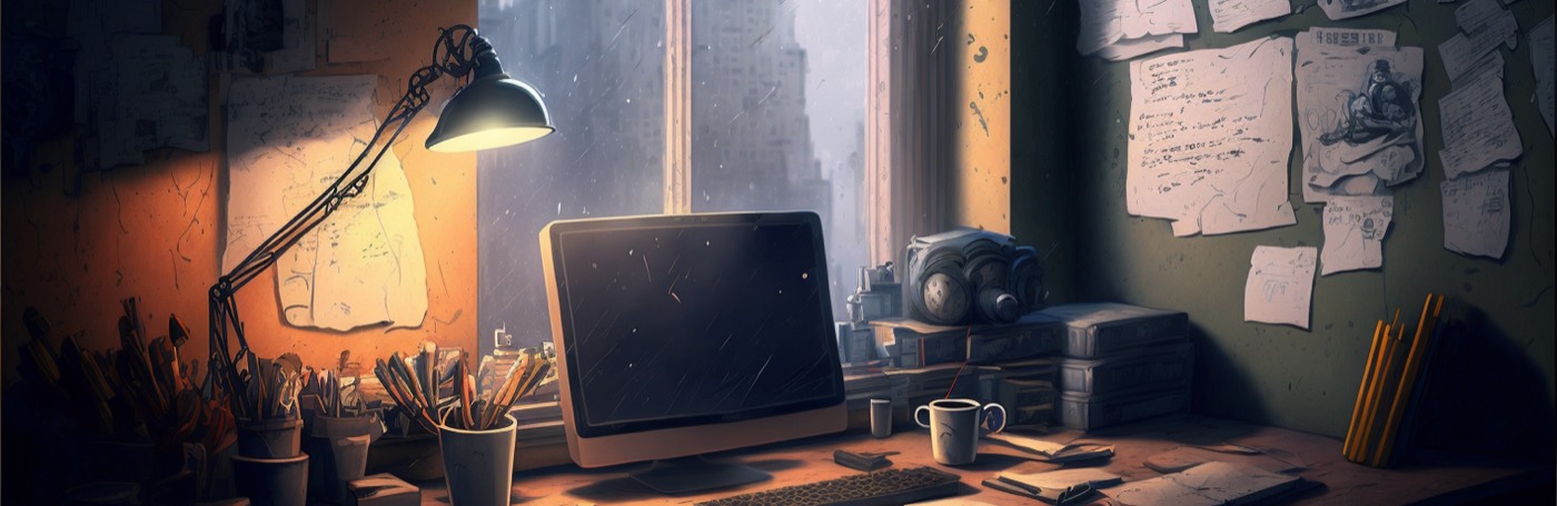 Manfred's desk at night